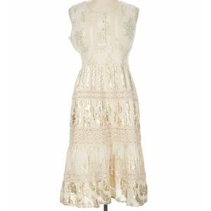 Chic Cream and Gold Midi Dress